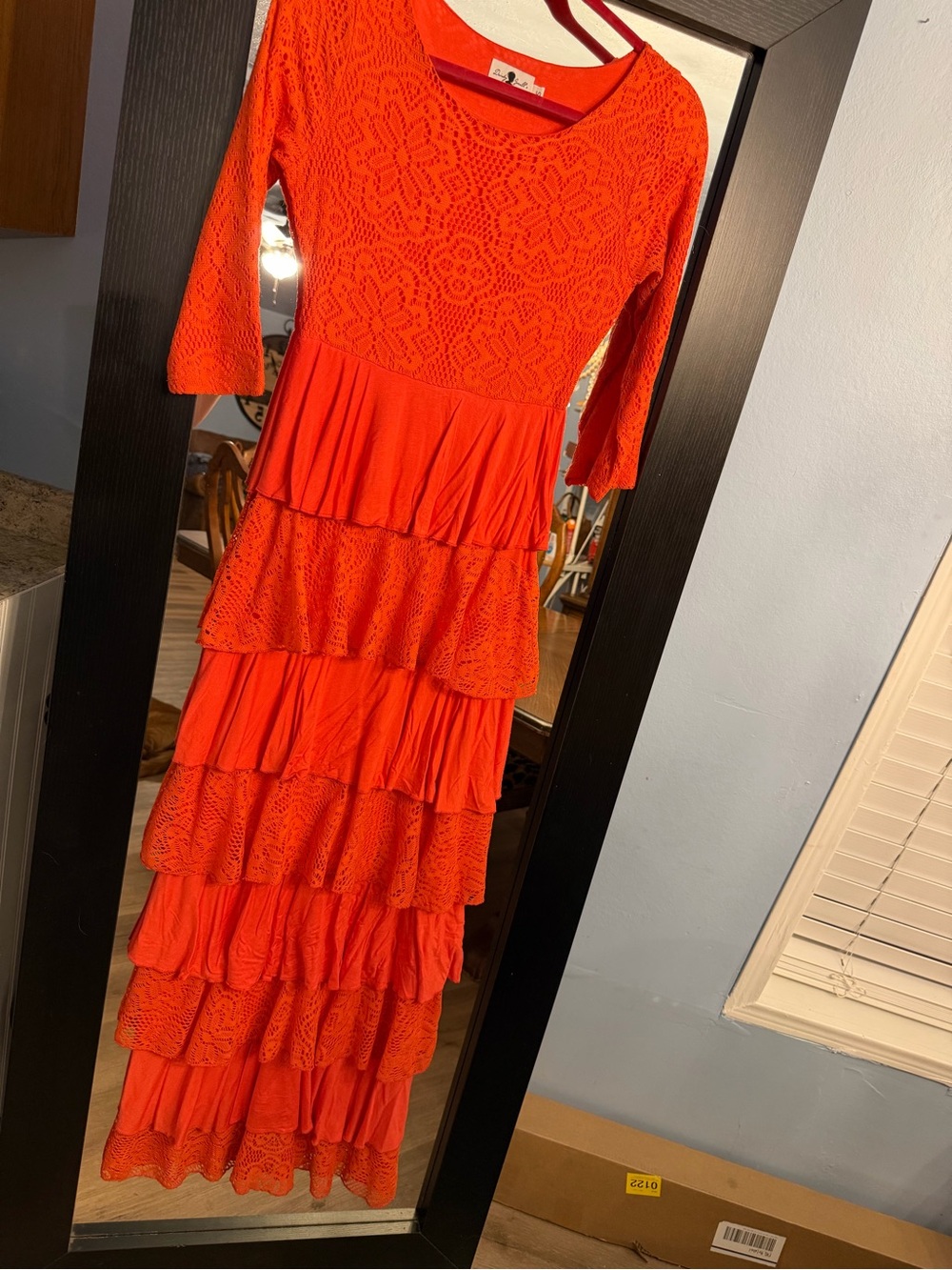 Women's coral Tiered Lace Maxi Dress